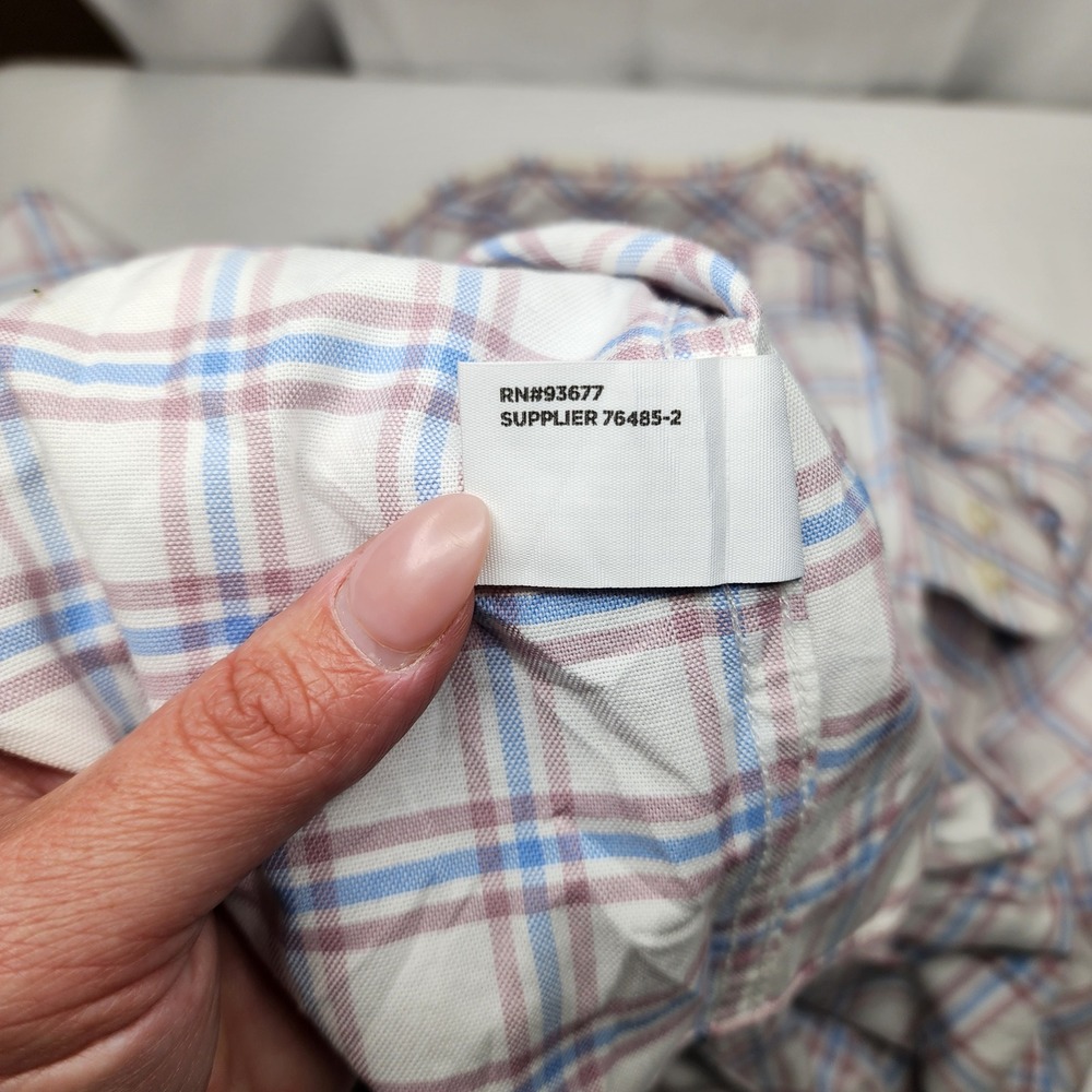 Stafford Button Down Shirt Mens XXL White Blue Burgundy Plaid Coolmax Regular - Picture 7 of 9